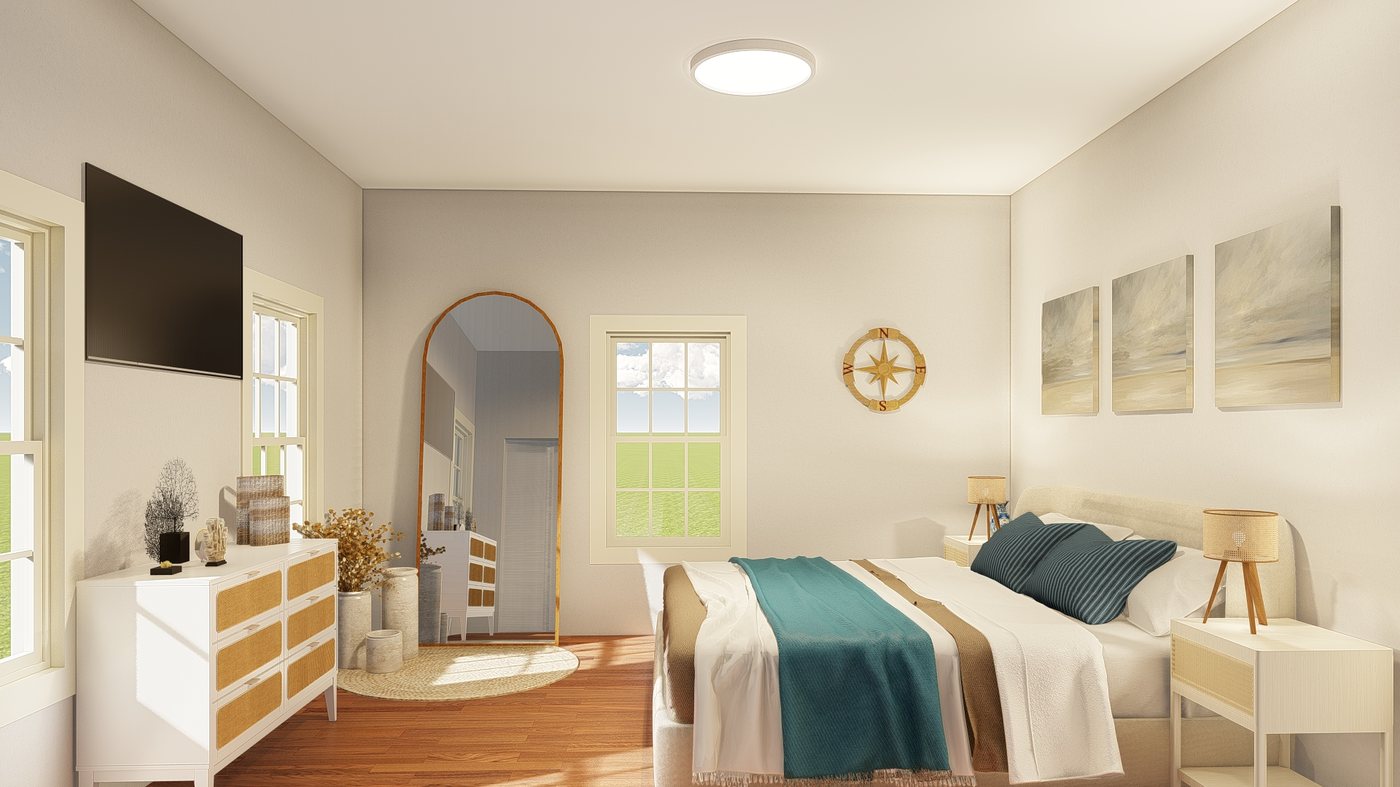 LB 1845 — vista geral da suíte com bússola decorativa na parede